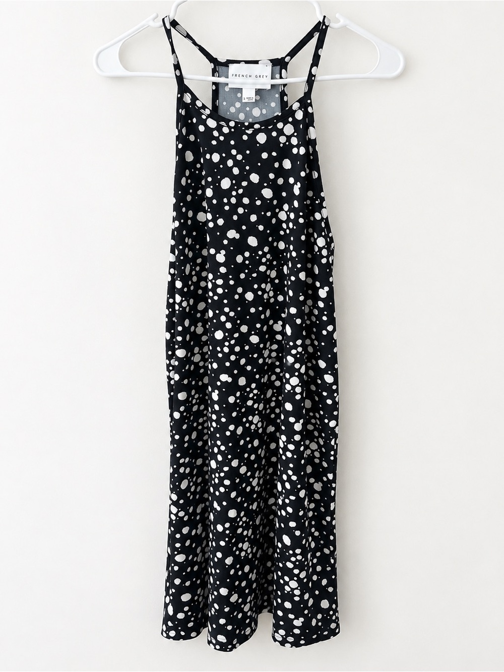 French Grey Black White Abstract Polka Dot Strappy Dress